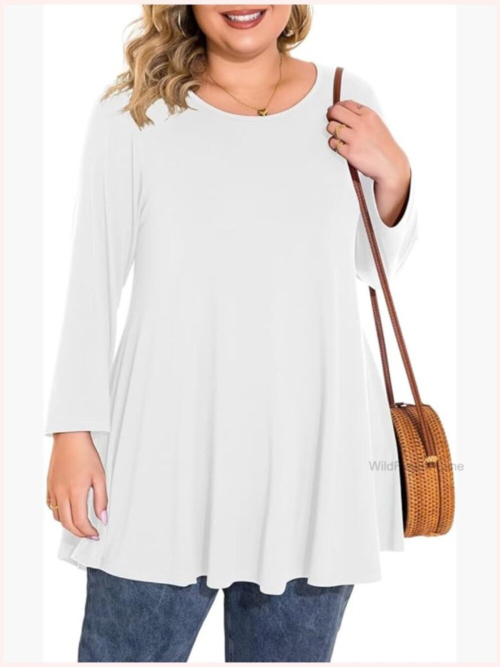 Plus Size 3/4 Sleeve Tunic Top for Leggings Loose Casual Tee
